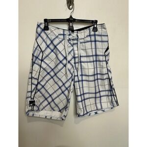 O'Neill Men's Plaid‎ Board Shorts Swim Trunks Surfing Beach White Blue